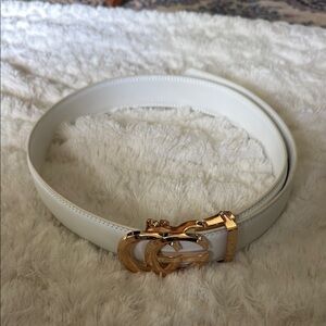 White Leather Belt with Gold Buckle